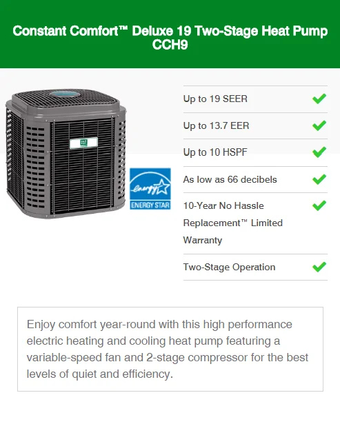 constant comfort deluxe 19 two-stages heat pumps cch9