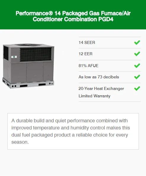 performance 14 packaged gas furnace conditioner combination pgd4