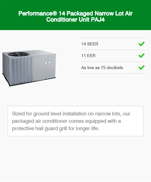 performance 14 packaged narrow lot air conditioner unit paj4