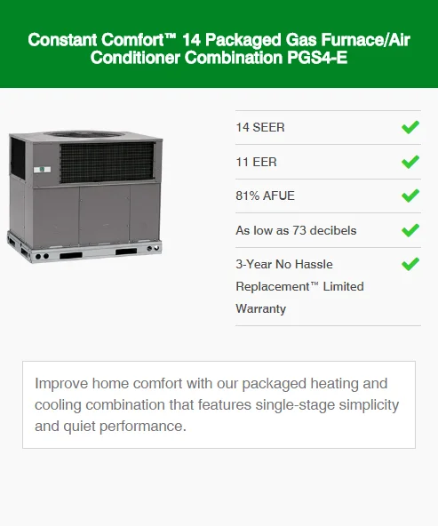 constant comfort 14 packaged gas furnace/air conditioner combination pgs4-e