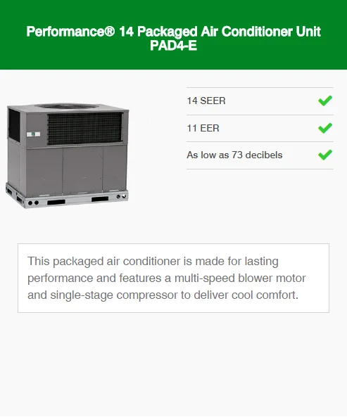 performance 14 packaged air conditioner unit pad4-e