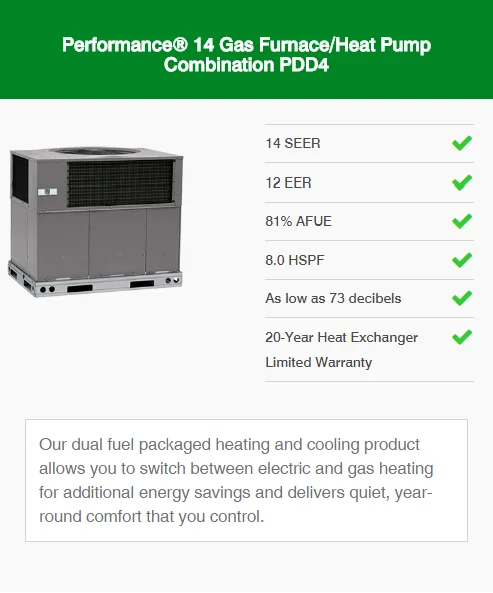 performance 14 gas furnace/heat pump combination pdd4