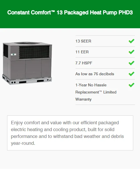constant comfort 13 packaged heat pump phd3