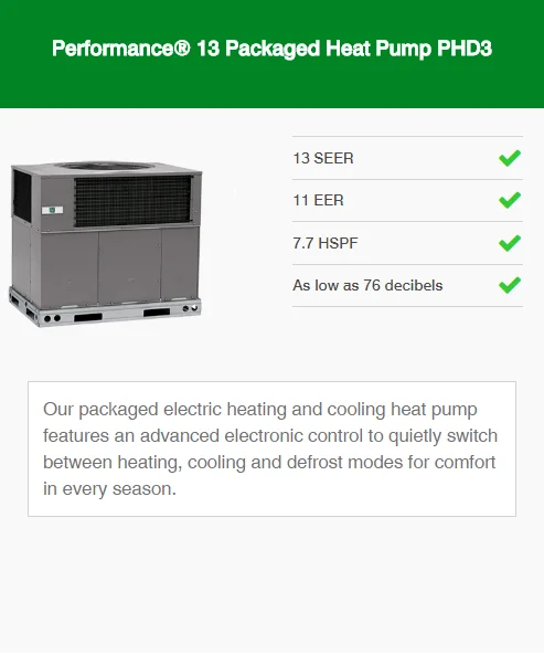 performance 13 packaged heat pump phd3