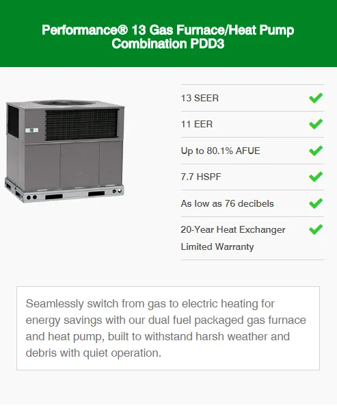 performance 13 gas furnace/heat pump combination pdd3