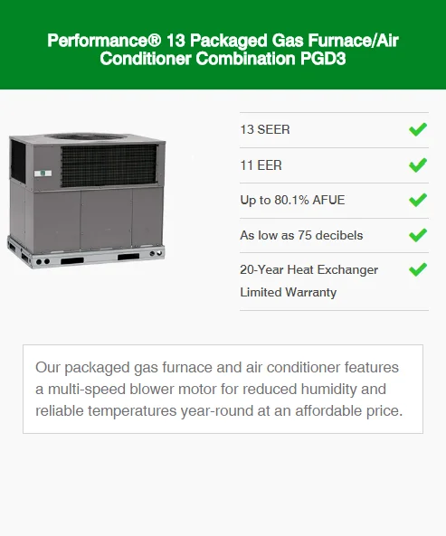 performance 13 packaged gas furnace/air conditioner combination pgd3
