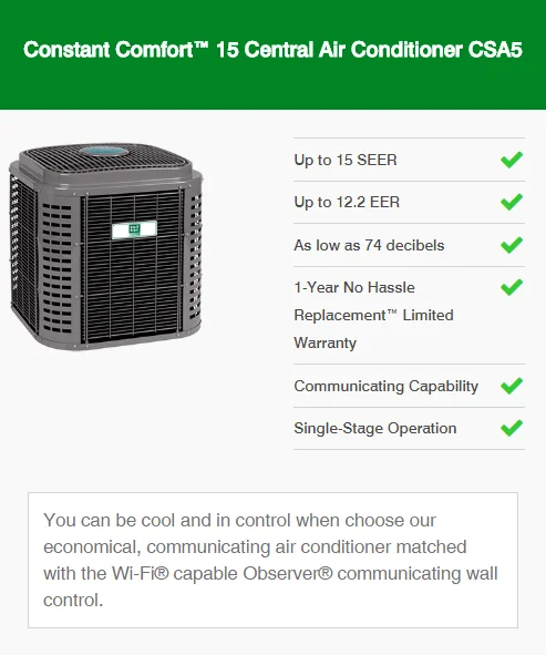 constant comfort 15 central air conditioner csa5