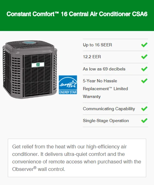 constant comfort 16 central air conditioner csa6