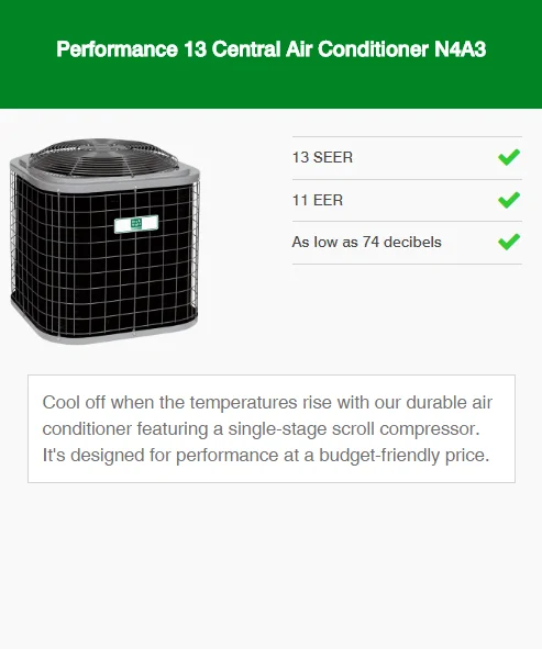 performance 13 central air conditioner  n4a3