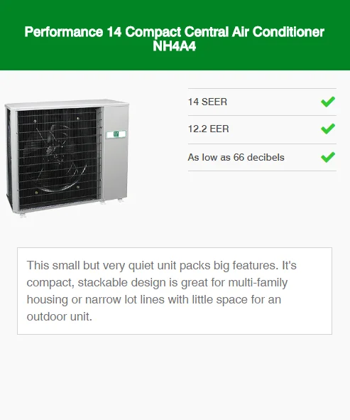 performance 14 compact central air conditioner nh4a4
