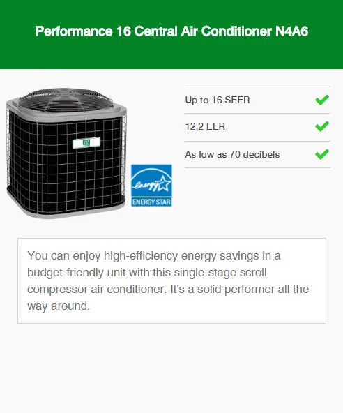 performance 16 central air conditioner n4a6