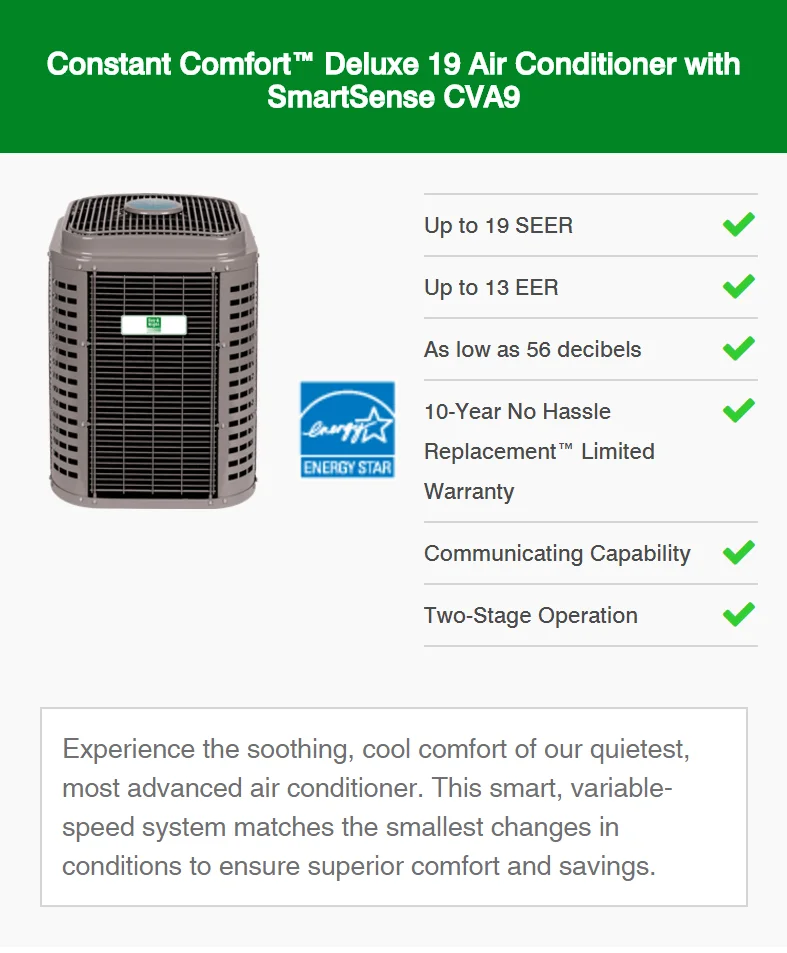 constant comfort deluxe 19 air conditioner with smartsense cva9